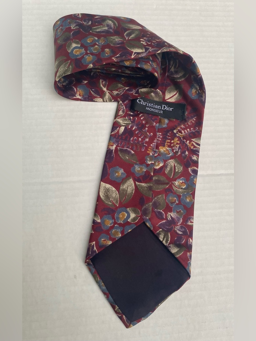 Dior Vintage Christian Dior Monsieur Silk Tie Burgundy Floral